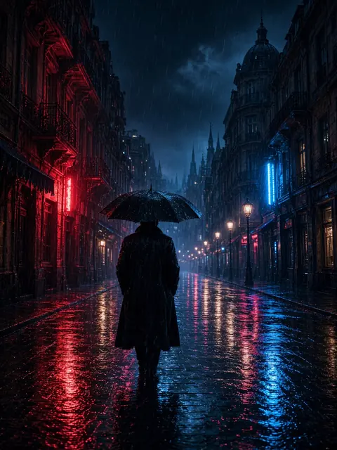 Illustration de série policière : rue sous la pluie la nuit