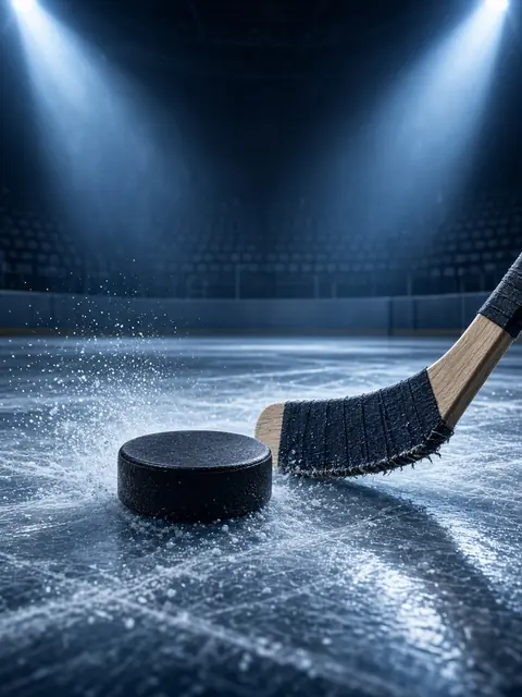 Illustration sport : palet de hockey sur la glace d’une patinoire