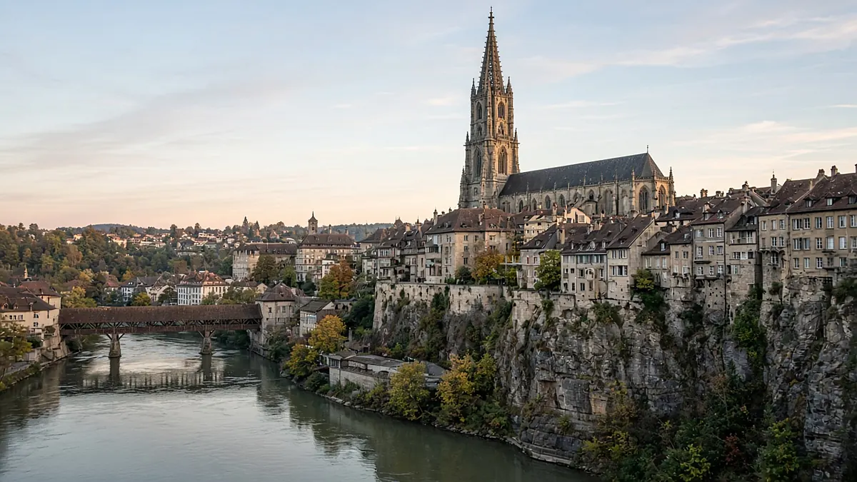 Vieille ville de Fribourg et pont couvert sur la Sarine