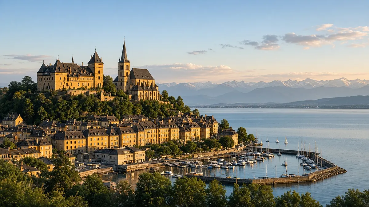 Neuchâtel, son château et le port sur le lac