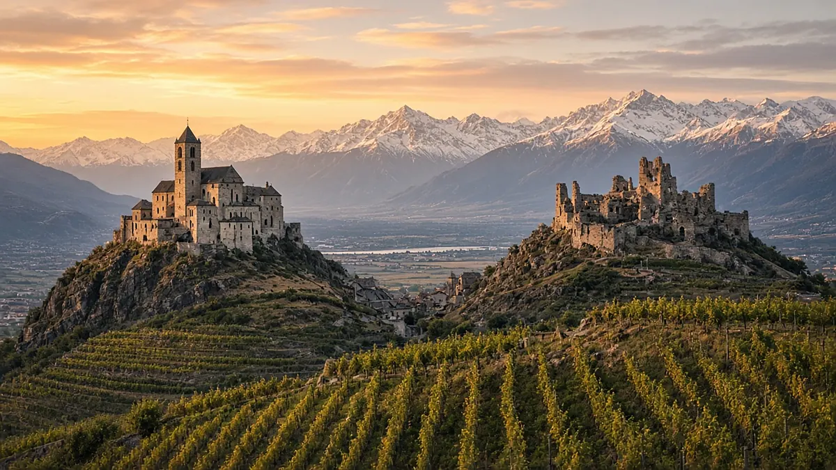 Les châteaux de Valère et Tourbillon à Sion, au milieu des vignes du Valais